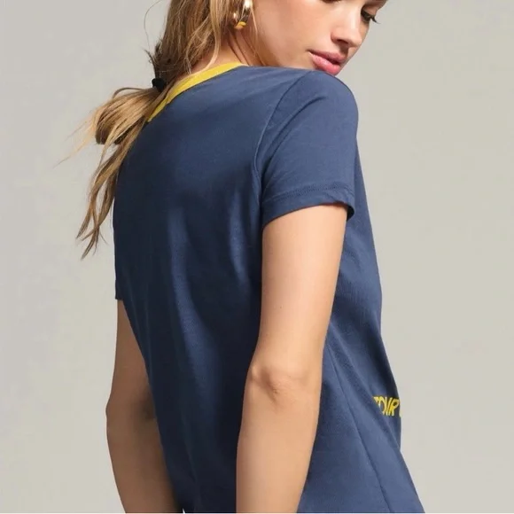anthropologie / letluv rolling stones ringer graphic baby tee navy blue & yellow - Picture 3 of 8